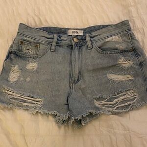 Distressed Denim Shorts - Light Blue